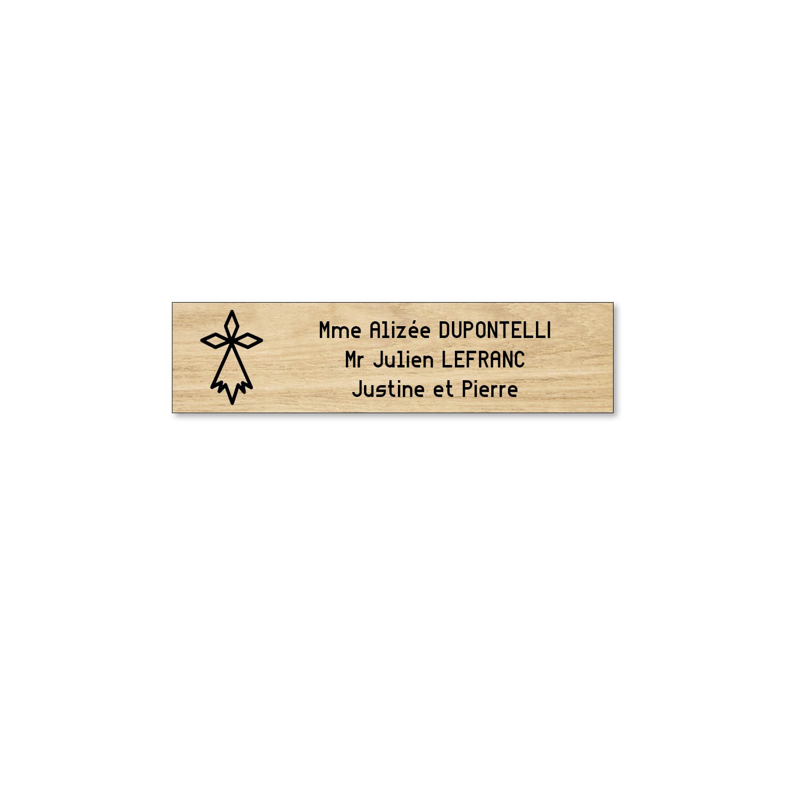 Plaque boite aux lettres format Decayeux HERMINE (100x25mm) effet bois clair lettres noires - 3 lignes