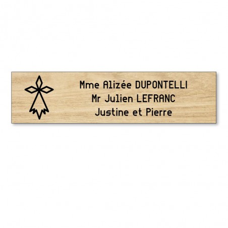 Plaque boite aux lettres format Decayeux HERMINE (100x25mm) effet bois clair lettres noires - 3 lignes