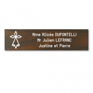 Plaque boite aux lettres format Decayeux HERMINE (100x25mm) effet bois foncé lettres blanches - 3 lignes