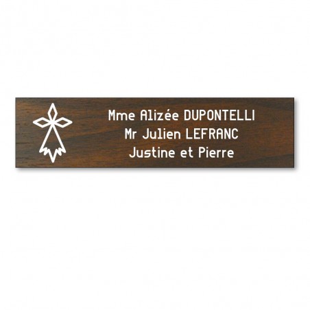 Plaque boite aux lettres format Decayeux HERMINE (100x25mm) effet bois foncé lettres blanches - 3 lignes