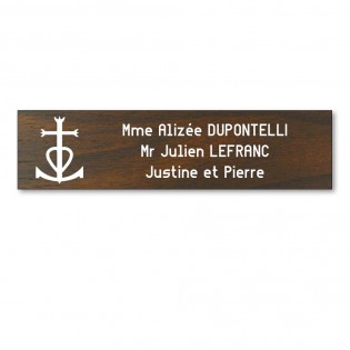 Plaque boite aux lettres format Decayeux CROIX CAMARGUAISE (100x25mm) effet bois foncé lettres blanches - 3 lignes