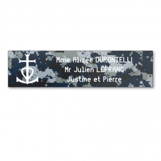 Plaque boite aux lettres format Decayeux CROIX CAMARGUAISE (100x25mm) Camo Bleu lettres blanches - 3 lignes
