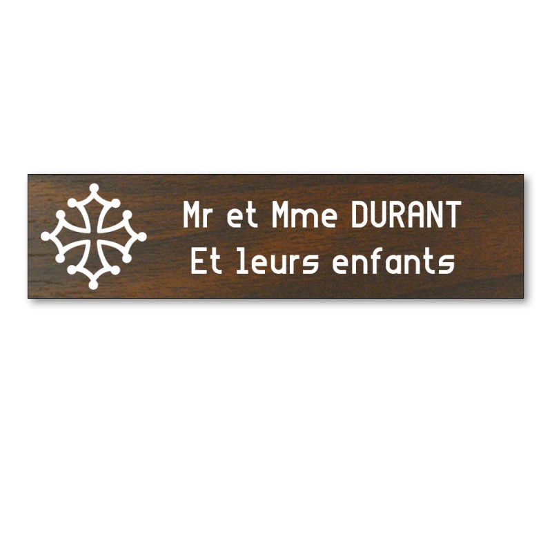 Plaque boite aux lettres format Decayeux CROIX OCCITANE (100x25mm) effet bois foncé lettres blanches - 2 lignes Plaque boite aux lettres format Decayeux CROIX OCCITANE (100x25mm) effet bois foncé lettres blanches - 2 lignes
