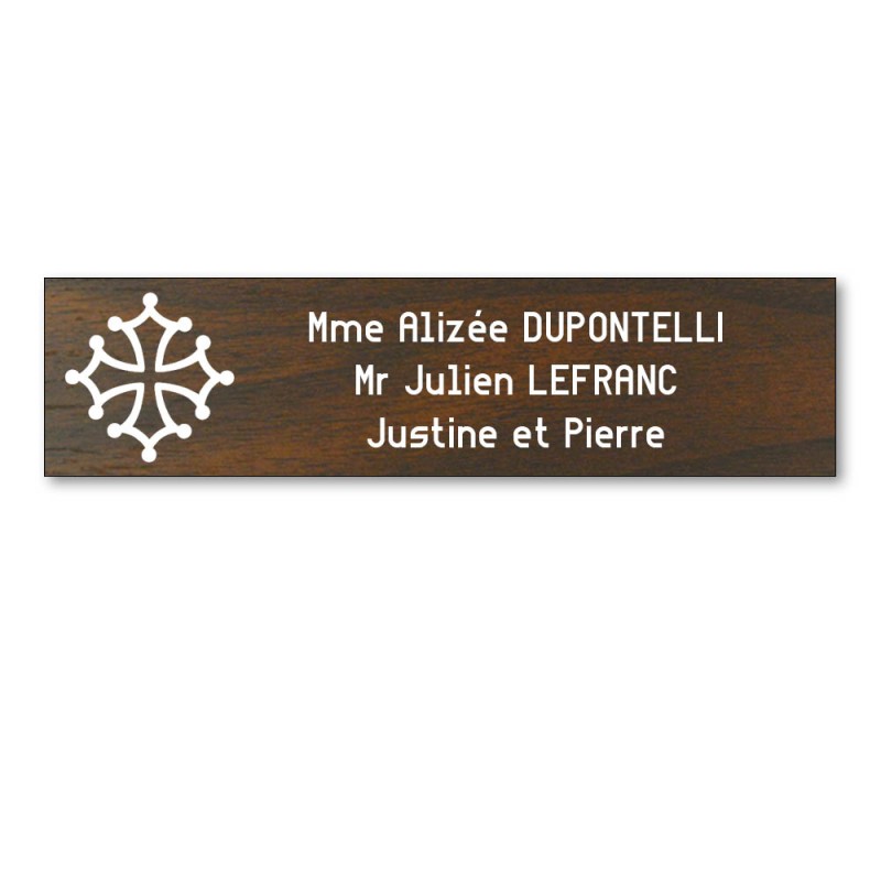 Plaque boite aux lettres format Decayeux CROIX OCCITANE (100x25mm) effet bois foncé lettres blanches - 3 lignes Plaque boite aux lettres format Decayeux CROIX OCCITANE (100x25mm) effet bois foncé lettres blanches - 3 lignes