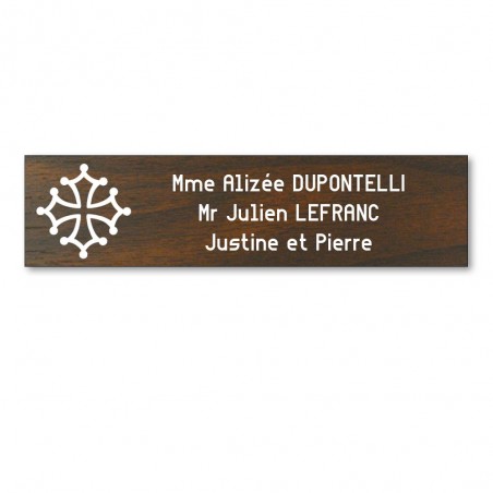 Plaque boite aux lettres format Decayeux CROIX OCCITANE (100x25mm) effet bois foncé lettres blanches - 3 lignes