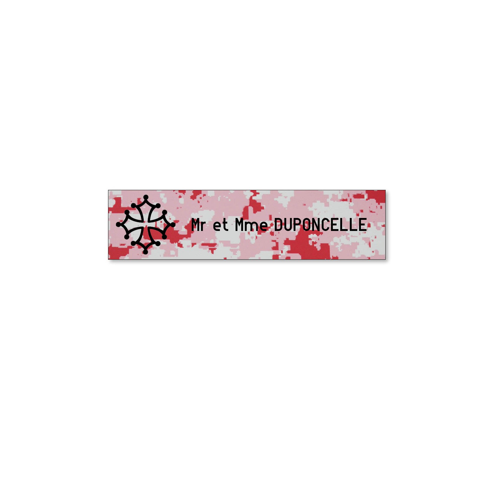 Plaque boite aux lettres format Decayeux CROIX OCCITANE (100x25mm) Camo Rose lettres noires - 1 ligne