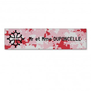 Plaque boite aux lettres format Decayeux CROIX OCCITANE (100x25mm) Camo Rose lettres noires - 1 ligne