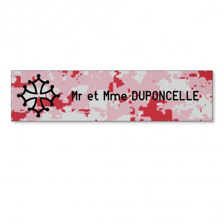 Plaque boite aux lettres format Decayeux CROIX OCCITANE (100x25mm) Camo Rose lettres noires - 1 ligne