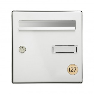 Numéro pour boite aux lettres personnalisable format rond diamètre 40 mm couleur effet bois clair chiffres blancs