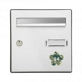 Numéro fantaisie personnalisable pour boite aux lettres couleur Camo Vert chiffres blancs - Modèle Fleur