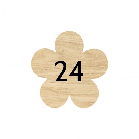 Numéro fantaisie personnalisable pour boite aux lettres couleur effet bois clair chiffres blancs - Modèle Fleur