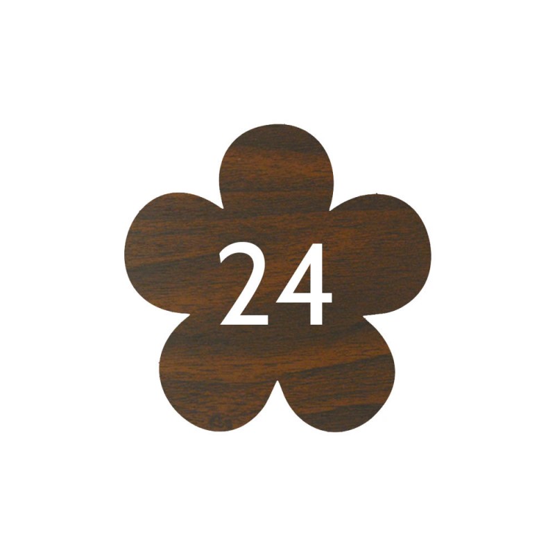 Numéro fantaisie personnalisable pour boite aux lettres couleur effet bois foncé chiffres blancs - Modèle Fleur