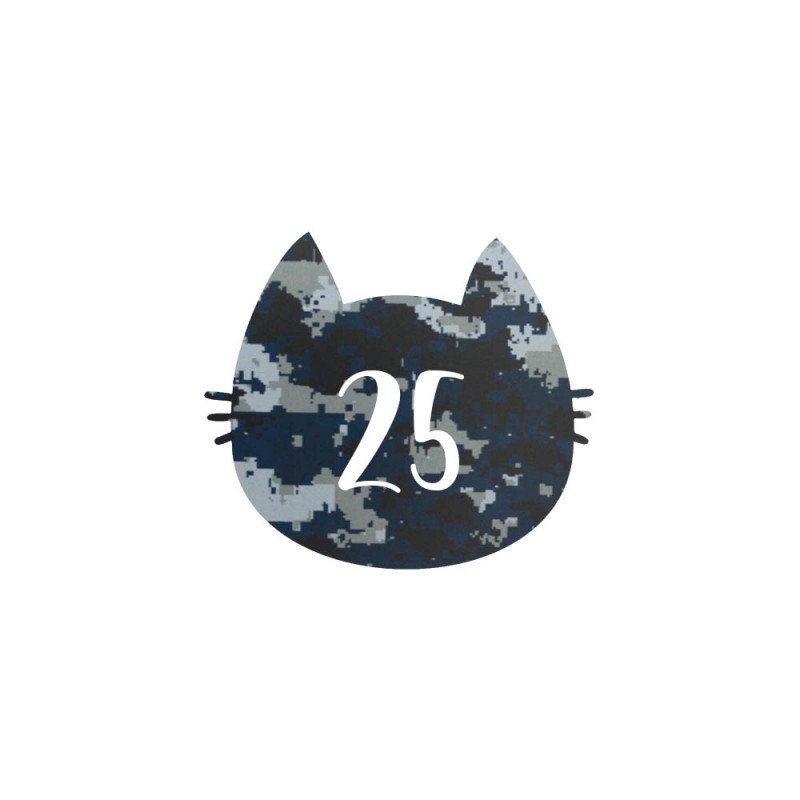 Numéro fantaisie personnalisable pour boite aux lettres couleur Camo Bleu chiffres blancs - Modèle Chat