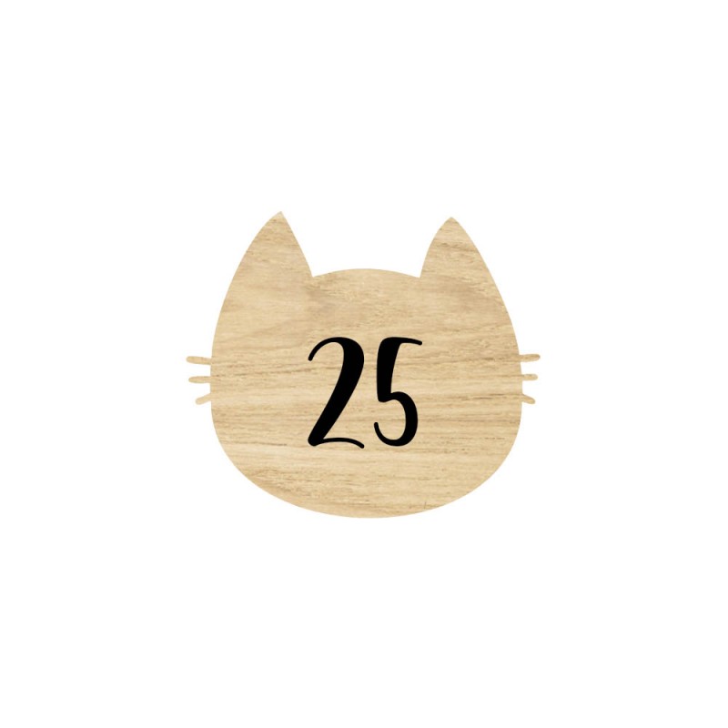 Numéro fantaisie personnalisable pour boite aux lettres couleur effet bois clair chiffres blancs - Modèle Chat Numéro fantaisie personnalisable pour boite aux lettres couleur effet bois clair chiffres blancs - Modèle Chat