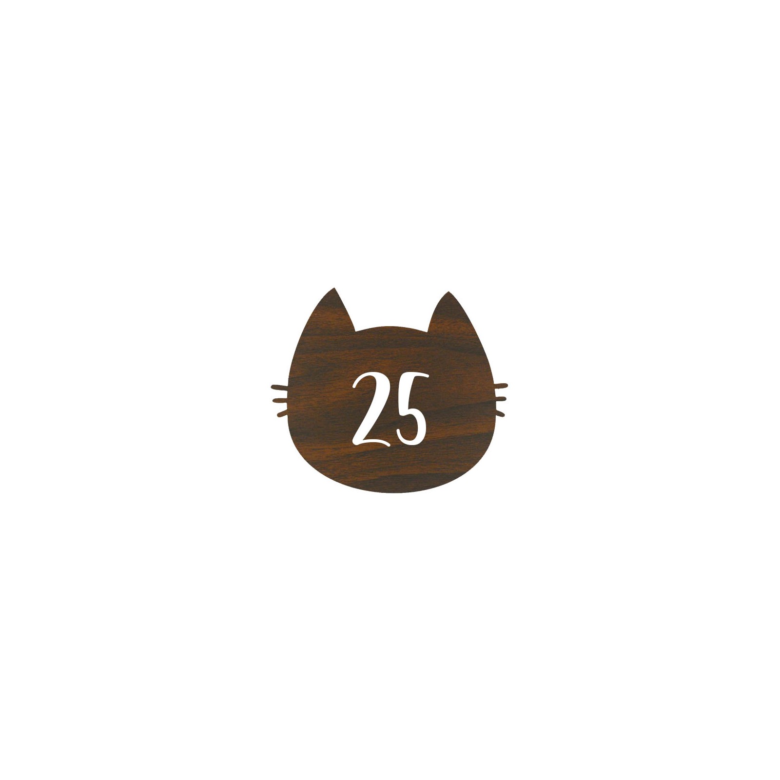Numéro fantaisie personnalisable pour boite aux lettres couleur effet bois foncé chiffres blancs - Modèle Chat