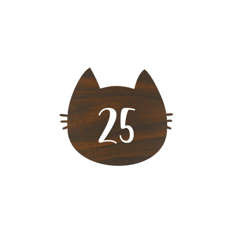 Numéro fantaisie personnalisable pour boite aux lettres couleur effet bois foncé chiffres blancs - Modèle Chat Numéro fantaisie personnalisable pour boite aux lettres couleur effet bois foncé chiffres blancs - Modèle Chat