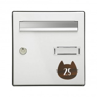 Numéro fantaisie personnalisable pour boite aux lettres couleur effet bois foncé chiffres blancs - Modèle Chat