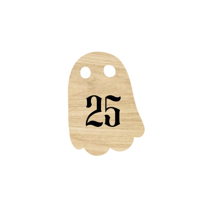 Numéro fantaisie personnalisable pour boite aux lettres couleur effet bois clair chiffres blancs - Modèle Fantôme