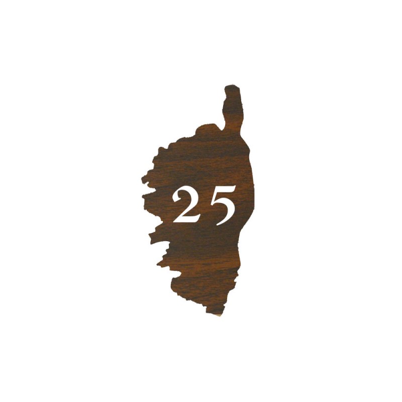 Numéro fantaisie personnalisable pour boite aux lettres couleur effet bois foncé chiffres blancs - Modèle région Corse