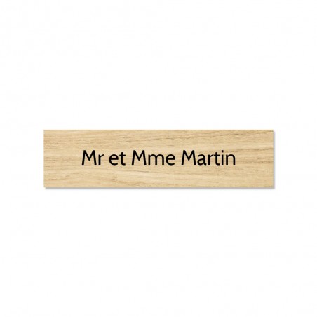 Plaque adhésive interphone ou sonnette 60 mm x 15 mm gravure personnalisée sur 1 ligne couleur effet bois clair