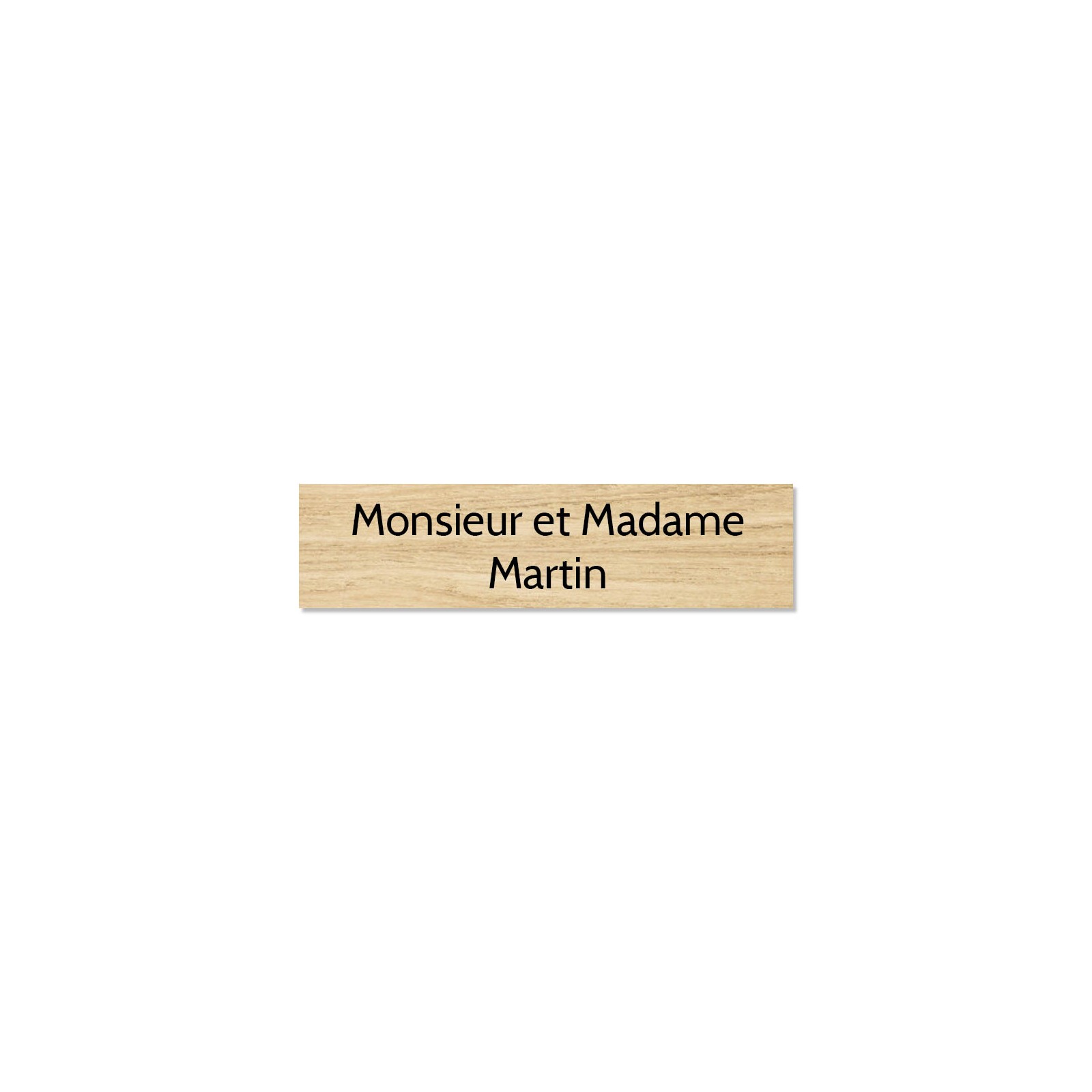 Plaque adhésive interphone ou sonnette 60 mm x 15 mm gravure personnalisée sur 2 lignes couleur effet bois clair