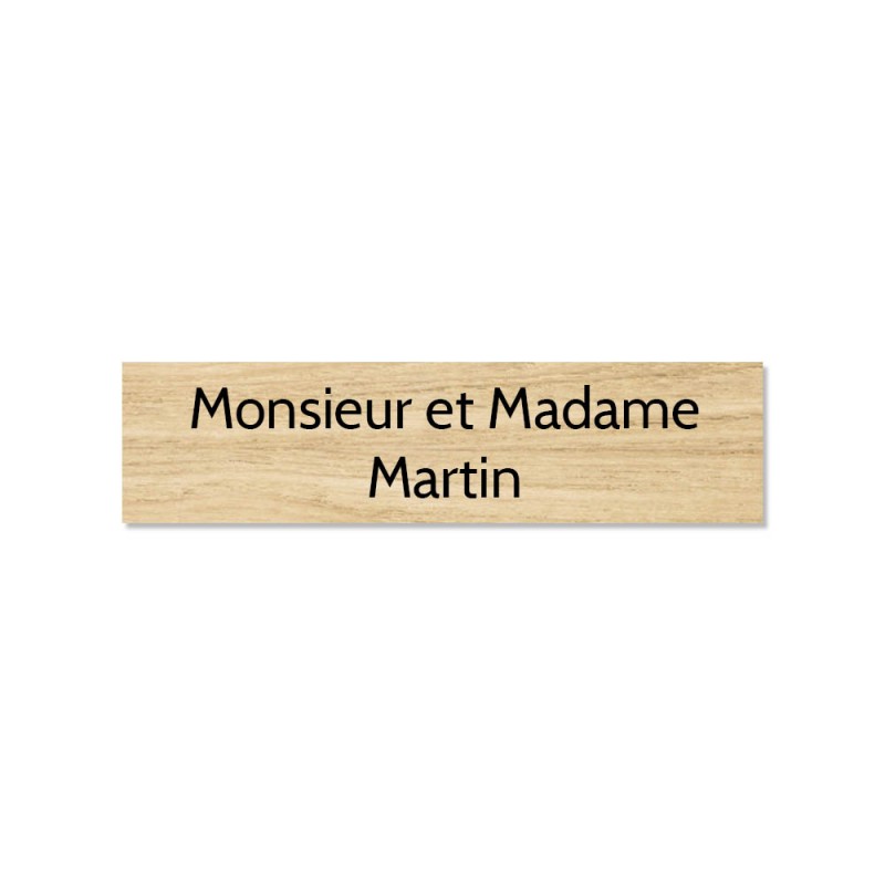 Plaque adhésive interphone ou sonnette 60 mm x 15 mm gravure personnalisée sur 2 lignes couleur effet bois clair Plaque adhésive interphone ou sonnette 60 mm x 15 mm gravure personnalisée sur 2 lignes couleur effet bois clair