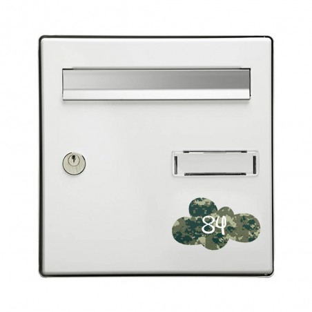 Numéro fantaisie personnalisable pour boite aux lettres couleur Camo Vert chiffres blancs - Modèle Nuage