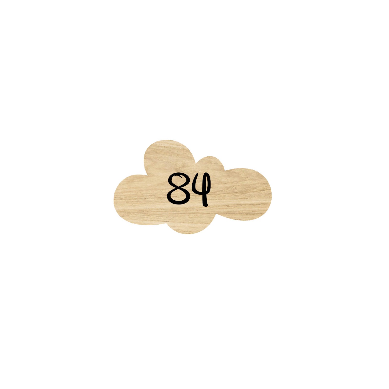 Numéro fantaisie personnalisable pour boite aux lettres couleur effet bois clair chiffres blancs - Modèle Nuage