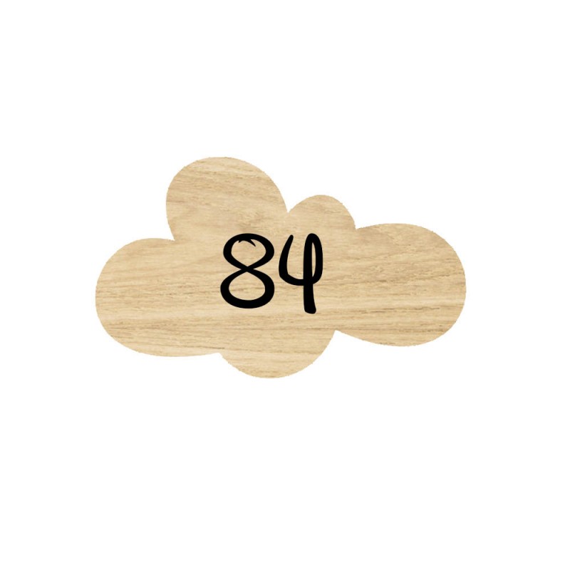 Numéro fantaisie personnalisable pour boite aux lettres couleur effet bois clair chiffres blancs - Modèle Nuage