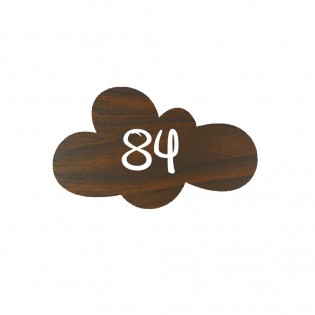 Numéro fantaisie personnalisable pour boite aux lettres couleur effet bois foncé chiffres blancs - Modèle Nuage