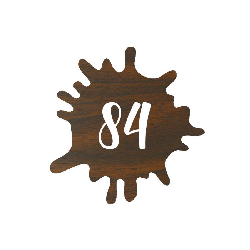 Numéro fantaisie personnalisable pour boite aux lettres couleur effet bois foncé chiffres blancs - Modèle Splash Numéro fantaisie personnalisable pour boite aux lettres couleur effet bois foncé chiffres blancs - Modèle Splash