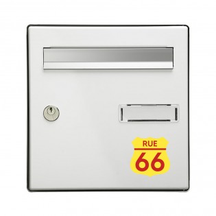 Numéro fantaisie personnalisable pour boite aux lettres couleur jaune chiffres rouges - Modèle Route 66