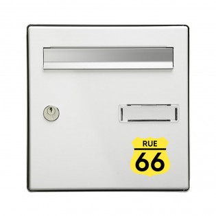 Numéro fantaisie personnalisable pour boite aux lettres couleur jaune chiffres noirs - Modèle Route 66