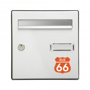 Numéro fantaisie personnalisable pour boite aux lettres couleur orange chiffres blancs - Modèle Route 66
