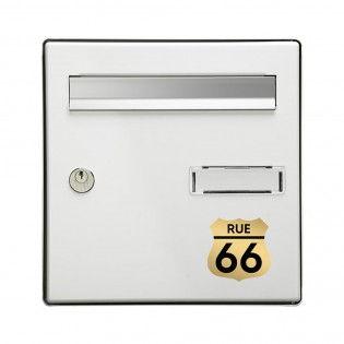 Numéro fantaisie personnalisable pour boite aux lettres couleur or brossé chiffres noirs - Modèle Route 66