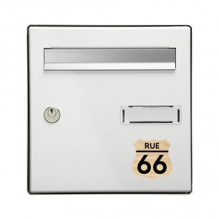 Numéro fantaisie personnalisable pour boite aux lettres couleur effet bois clair chiffres noirs - Modèle Route 66