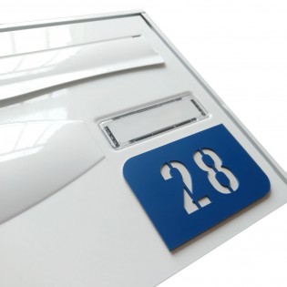 Numéro de rue modèle MINI URBAN à personnaliser pour boite aux lettres - Couleur bleu fond blanc