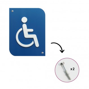 Pictogramme 3D PMR, plaque de porte 3D Handicap en PVC couleur bleu / blanc - Signalétique de porte