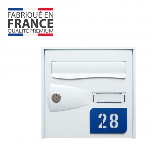 Numéro de rue modèle MINI URBAN à personnaliser pour boite aux lettres - Couleur bleu fond blanc