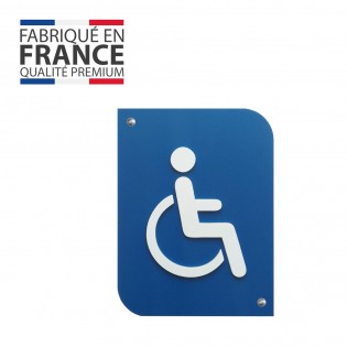 Pictogramme 3D PMR, plaque de porte 3D Handicap en PVC couleur bleu / blanc - Signalétique de porte