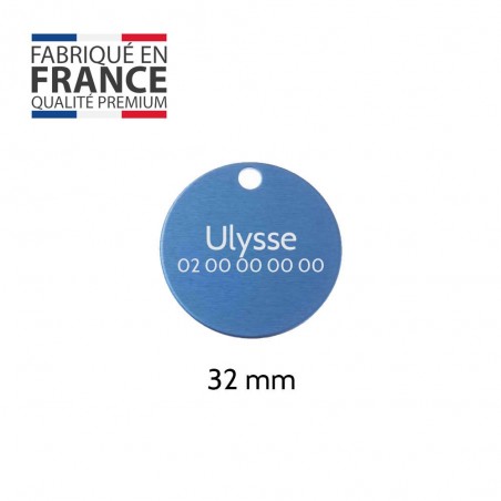 Large round Blue medal for dogs and cats with personalized engraving 1 to 2 lines - Diameter 32 mm