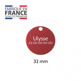 Grande médaille ronde Rouge pour chien et chat avec gravure personnalisée 1 à 2 lignes - Diamètre 32 mm