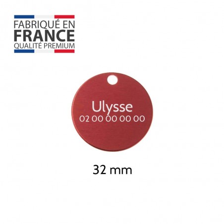 Large round red medal for dogs and cats with personalized engraving 1 to 2 lines - Diameter 32 mm