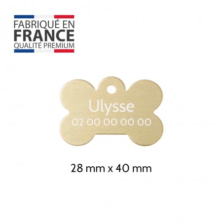 Gold bone-shaped dog tag with personalized engraving 1 to 2 lines - Large format 28x40 mm