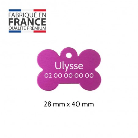 Rose bone-shaped dog tag with personalized engraving 1 to 2 lines - Large format 28x40 mm