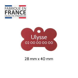 Red bone-shaped dog tag with personalized engraving 1 to 2 lines - Large format 28x40 mm