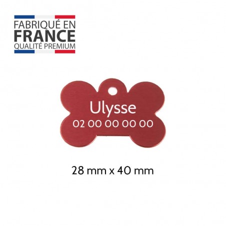 Red bone-shaped dog tag with personalized engraving 1 to 2 lines - Large format 28x40 mm