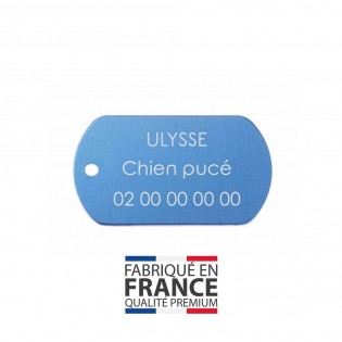 Médaille plaque militaire Bleue pour chien chat personnalisée sur 1 à 3 lignes (50 mm x 30 mm)