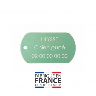 Médaille plaque militaire Verte pour chien chat personnalisée sur 1 à 3 lignes (50 mm x 30 mm)