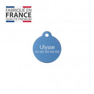 Classic Blue round tag for dog or cat to personalize by engraving - 1 to 2 lines - Diameter 27 mm